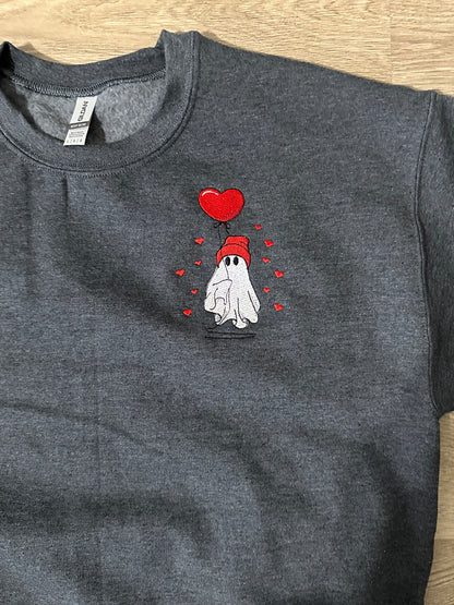 Be My Boo Valentine's Day Ghost Embroidered Crewneck Sweatshirt & Hoodie