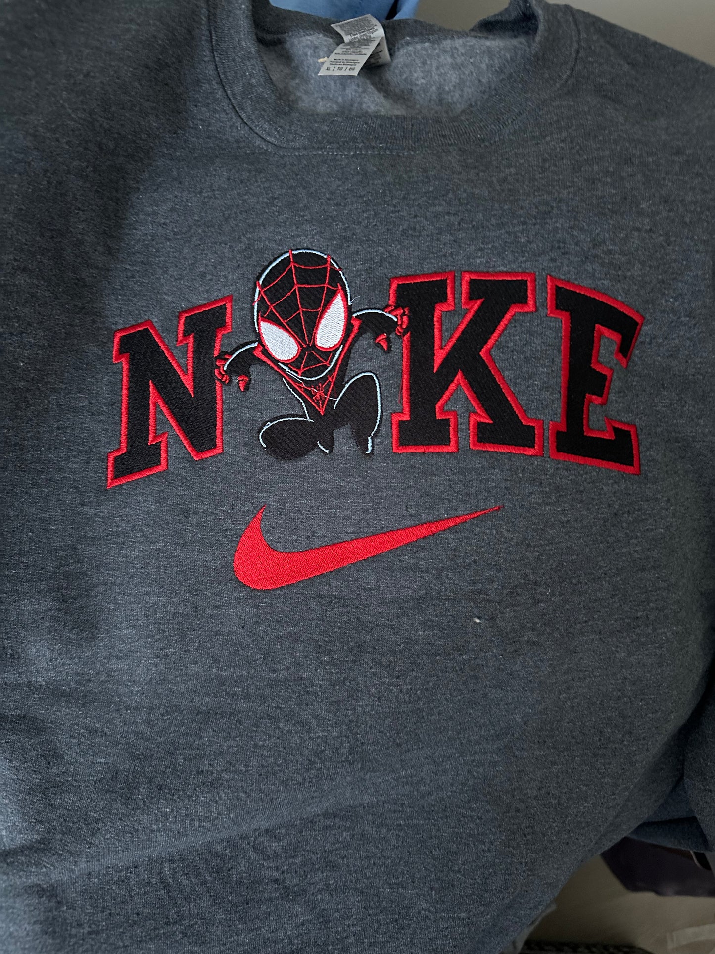 Adult Embroidered Miles Morales Spiderman Crewneck Sweatshirt & Hoodie