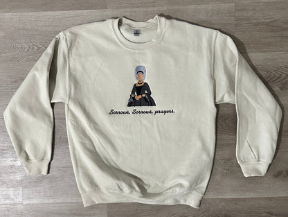 Bridgerton Queen Charlotte Sorrows, Sorrows, Prayers Embroidered Crewneck Sweatshirt & Hoodie